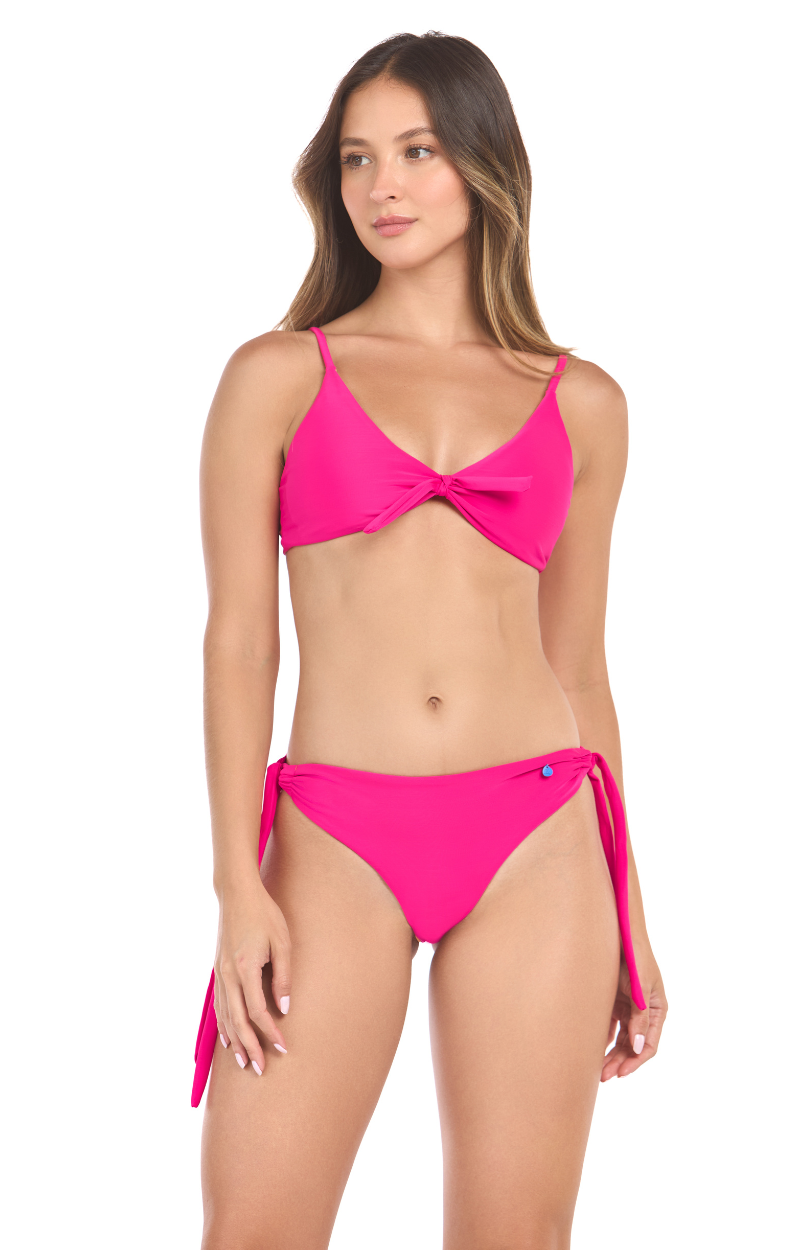 Top vestido de baño reversible fucsia y naranja con detalle en centro Wave